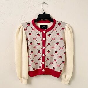 ModCloth NWOT Strawberry Monogram Cardigan in Cream and Red, Size S/M